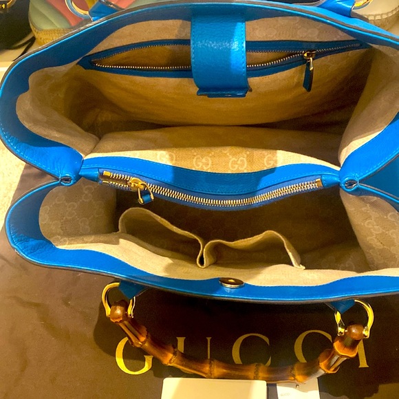 Gucci Blue Leather Tote Bag with Bamboo Handles - Picture 2 of 6